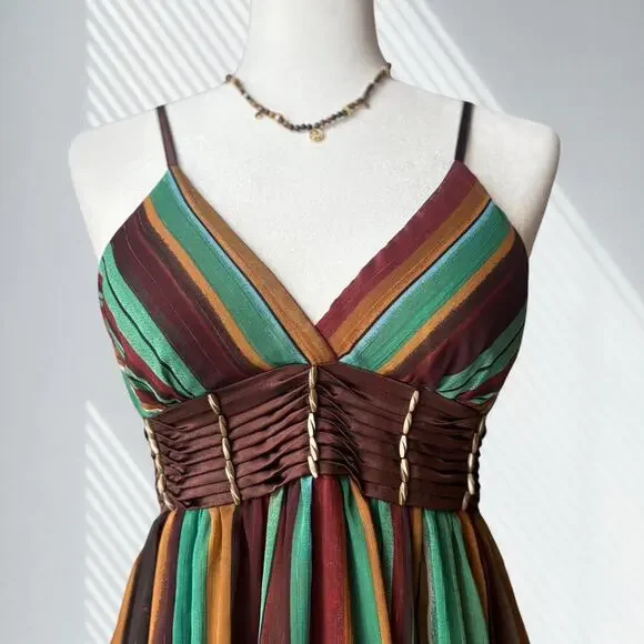 Y2k boho striped chiffon dress - Picture 1 of 4